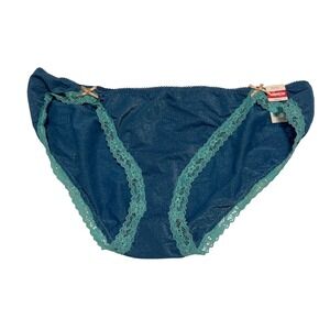 Cosmopolitan‎ Metallic Shimmer Bikini Panties Blue Teal Lace Trim Size 8 XL NWT